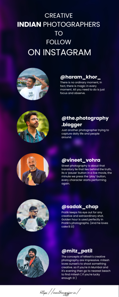 Creative Indian Photographers To Follow On Instagram Infographic